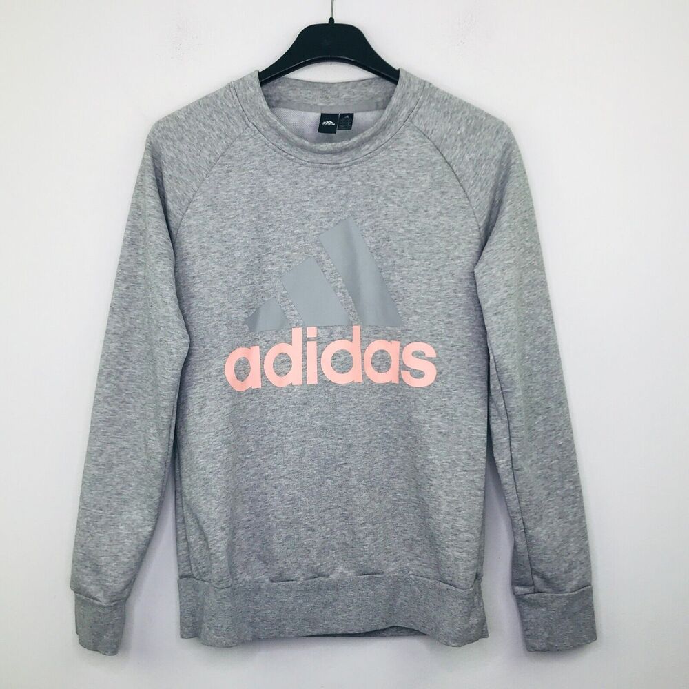 Adidas Girl's Small Sweatshirt Gray Raglan Logo Graphic Print Pullover BM19